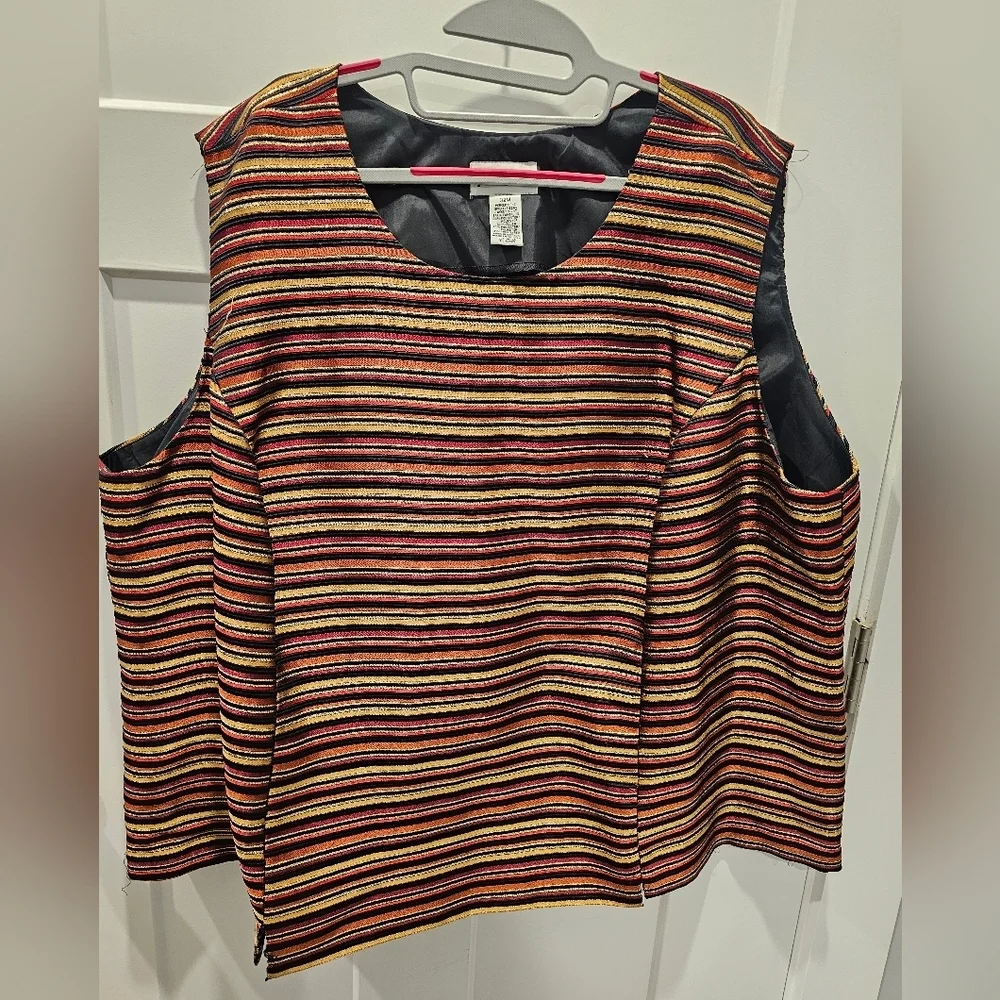 Women’s Perceptions Metallic Stripe Tank Top 32W Plus Size Lurex Party Top